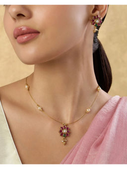 Indinoor - Multi-Color Amnira Temple Necklace with Earrings