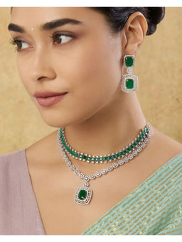 Indinoor - Green Jenaya Zircon Necklace with Earrings