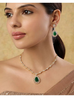 Indinoor - Green Neshvaya Zircon Necklace with Earrings
