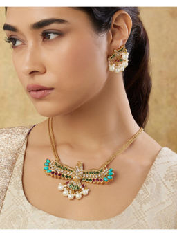 Indinoor - Multi-Color Ishrini Kundan Polki Necklace with Earrings