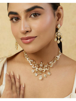 Indinoor - White Noraya Jadau Necklace with Earrings