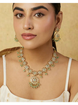 Indinoor - Green Zailika Jadau Necklace with Earrings