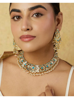 Indinoor - Blue Rianvi Jadau Necklace with Earrings