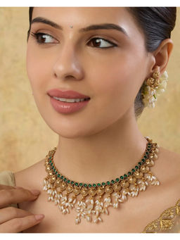 Indinoor - Green Ensha Temple Necklace with Earrings