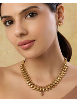 Indinoor - Gold Amoham Temple Necklace with Earrings