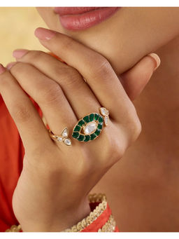 Indinoor - Green Vasantsena Kundan Ring