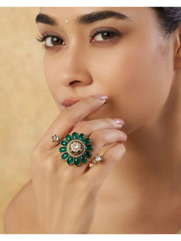 Indinoor - Green Suma Kundan Polki Ring