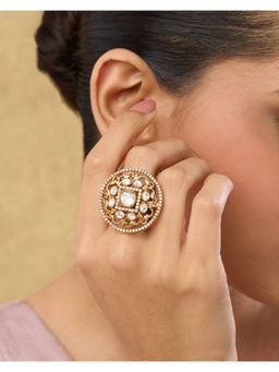 Indinoor - White Gholi Kundan Polki Ring