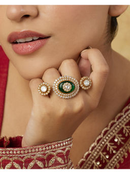 Indinoor - Green Guna Kundan Polki Ring