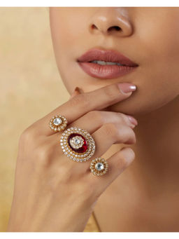 Indinoor - Red Merae Kundan Polki Ring