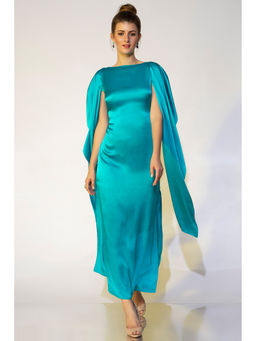 Wendell Rodricks - Turquoise Cowl Back Gown