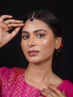 Niscka - Silver Rhodium Polish Elegant Dark Blue American Diamond Mang Tikka