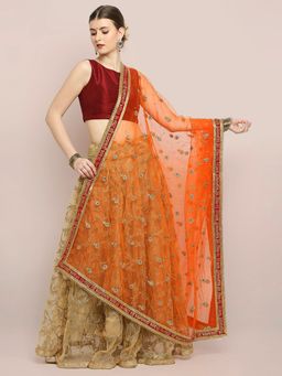 Dupatta Bazaar - Womens Orange Bridal Sada Saubhagyawati Bhav Net Dupatta with Red Border