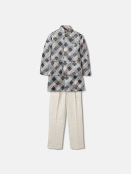 Blue Giraffe - Boys Multi-Color Printed Kurta & Pant with Jacket (Set of 3)