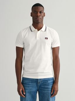 GANT - Men White Solid Contrast Collar Pique Polo