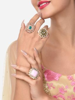 Zaveri Pearls - Set of 3 Multicolor Meenakari Traditional Rings-ZPFK14837