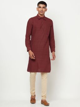 Fabindia - Cotton Maroon Solid Men Kurta