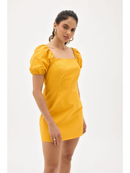Virgio - Yellow Blue Mini Dress With Square Neck