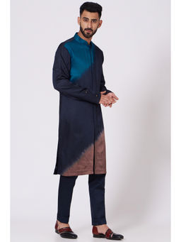Jatin Malik - Teal Blue Ombre Kurta (Set of 2)