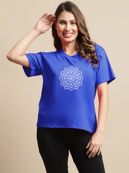 Kanvin - Women Blue Floral Pockets Loose T-shirt