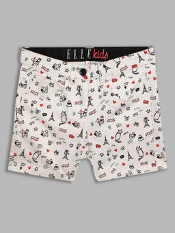 Elle Kids - Girls White Printed Shorts
