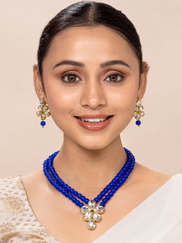 Peora - Gold Plated Traditional Necklace Chandbali Earrings Maangtikka Jewellery Set