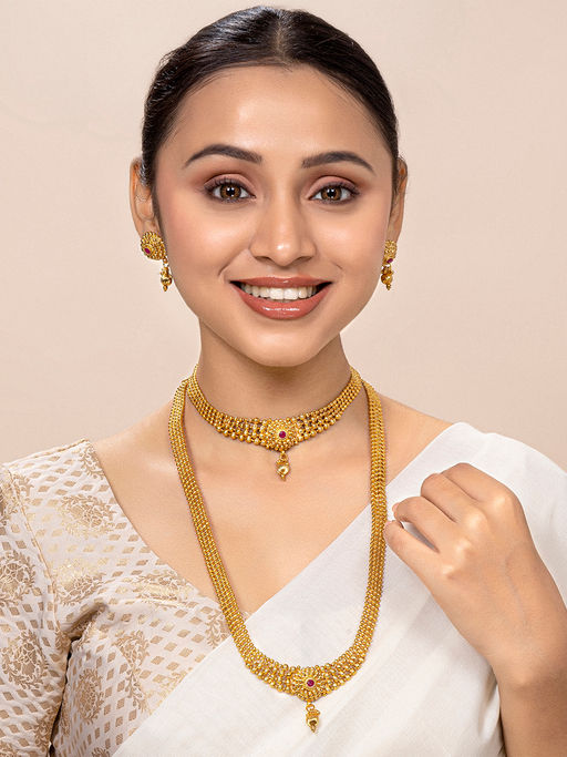 Peora Rani Pink South Style Maharani Necklace Earrings Set for Women