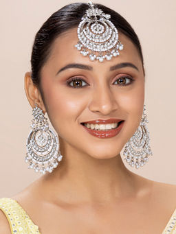 Peora - Kundan Pearl Maang Tikka with Chandbali Earring Set for Women