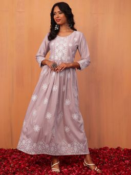 Indya - Blush Pink Embroidered Muslin Anarkali Kurta