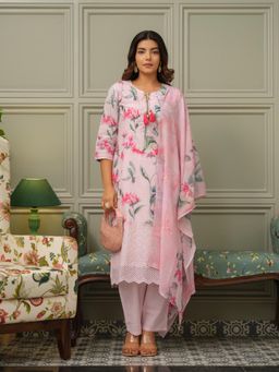 Gahan - Womens Floral Printed Cotton Kurta with Pant & Dupatta