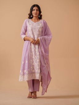 Gahan - Embroidered Cotton Straight Anarkali Kurta & Pant with Dupatta