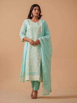 Gahan - Embroidered Cotton Straight Anarkali Kurta & Pant with Dupatta