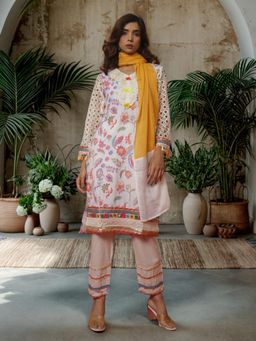 Gahan - Floral Printed V Neck Thread Work Straight Kurta & Pant with Dupatta