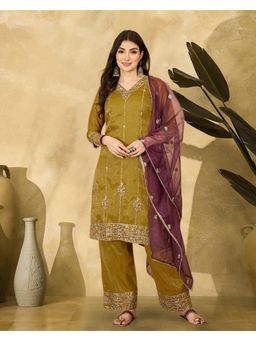 Gahan - Mustard Silk Blend Zari Thread Embroidered Kurta with Pant & Dupatta