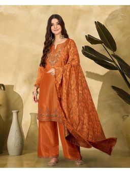 Gahan - Orange Zari Sequence Embroidered Kurta with Palazzo & Dupatta