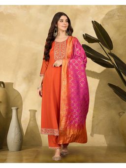 Gahan - Orange Silk Blend Zari Sequence Thread Embroidered Kurta with Pant & Dupatta
