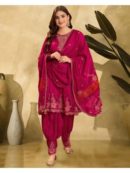 Gahan - Pink Silk Blend Zari Sequence Embroidered Kurta with Salwar & Dupatta