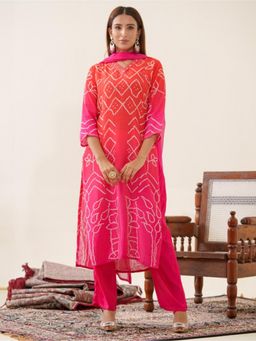 Gahan - Bandhani Design Thread Work Straight Kurta with Pant & Dupatta