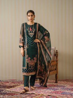 Gahan - Yoke Design Printed Tie-Up Neck Straight Kurta with Pant & Dupatta