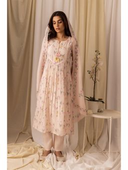 Gahan - Floral Printed Pleated Style A-Line Kurta with Pant & Dupatta