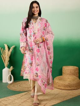 Gahan - Floral Printed V-Neck Straight Kurta with Pant & Dupatta