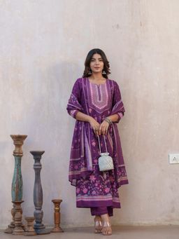 Gahan - Purple Floral Printed Straight Kurta with Pant & Dupatta