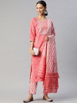 Readiprint - Straight Style Cotton Pink Kurta with Pant and Dupatta (Set of 3)