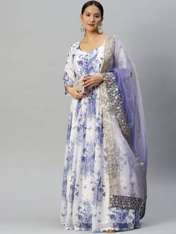 Readiprint - Semi-Stitched Georgette Blue Lehenga Choli with Dupatta (Set of 3)