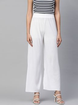 Readiprint - Women White Solid Pleated Flared Palazzo