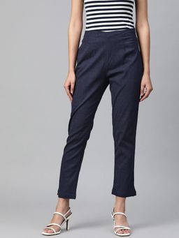 Readiprint - Women Cotton Lycra Navy Blue Trouser