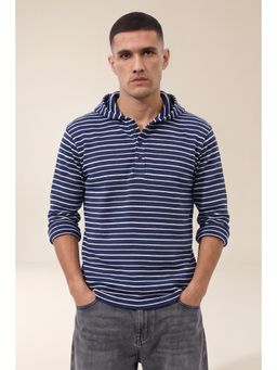GRITSTONES - Navy Blue Stripes Cotton Regular Fit T-Shirt