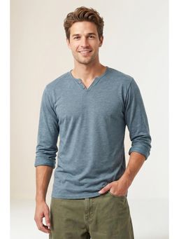 GRITSTONES - Blue Solid Cotton Regular Fit T-Shirt