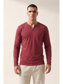 GRITSTONES - Maroon Self Design Cotton Regular Fit T-Shirt
