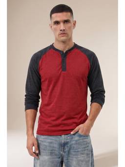 GRITSTONES - Maroon Colorblock Cotton Regular Fit T-Shirt